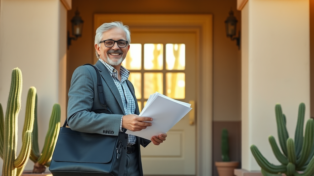 Mobile notary public in Arizona arriving at a senior client