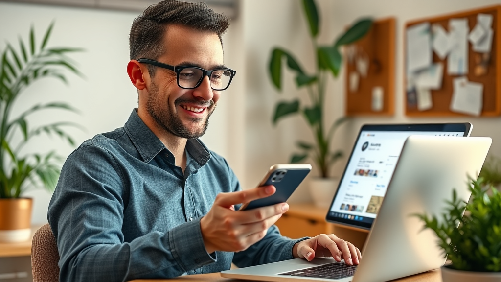 business owner updating Google Business Profile online, showing SEO for small businesses, local business listing management