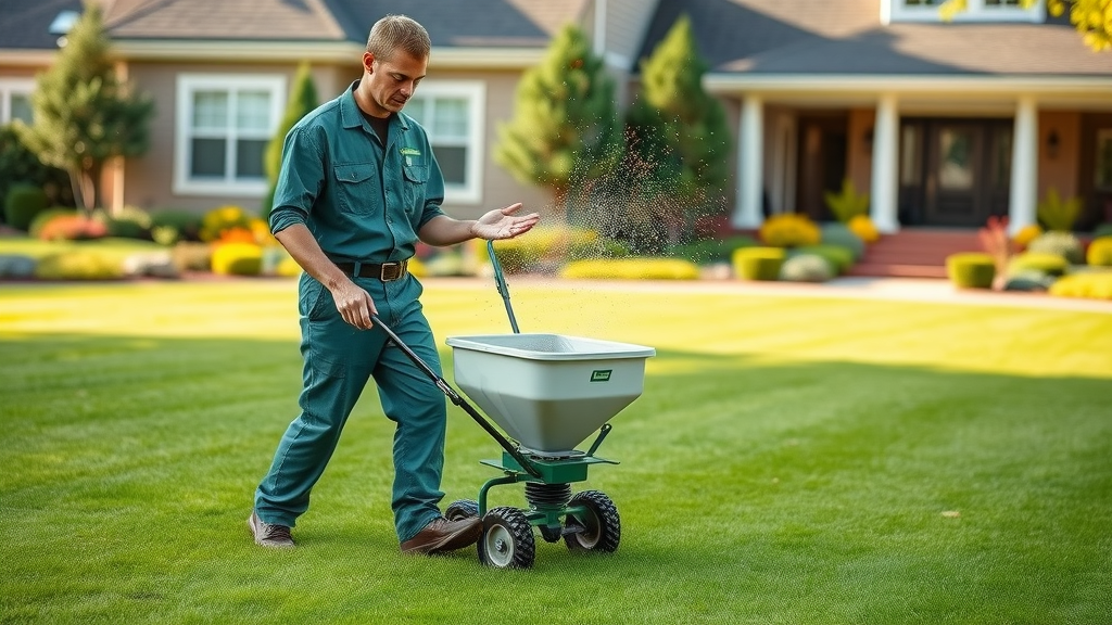 Technician applying weed control and fertilization for yards