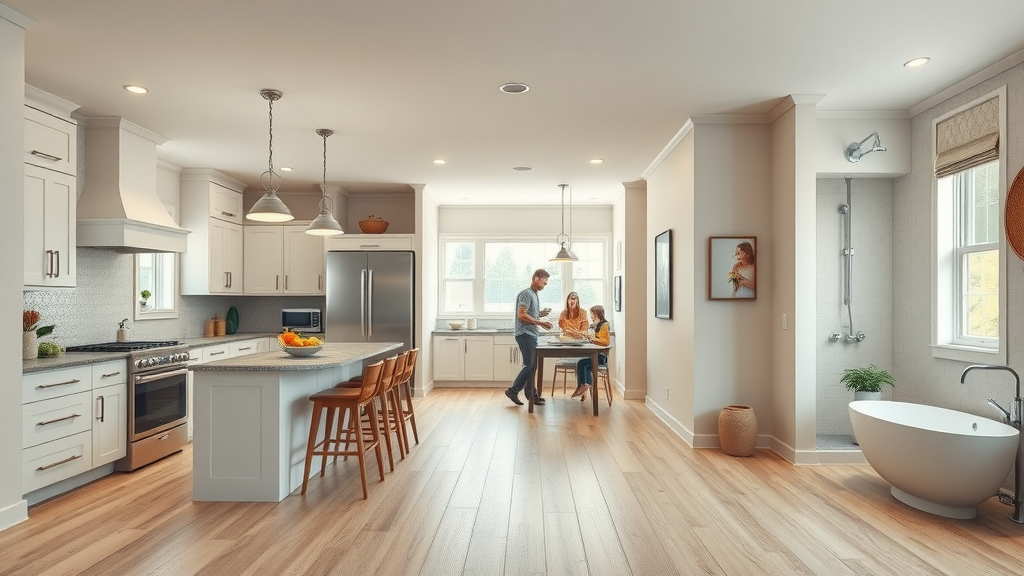 Seamless kitchens floors &amp; baths remodel for cohesive modern home.