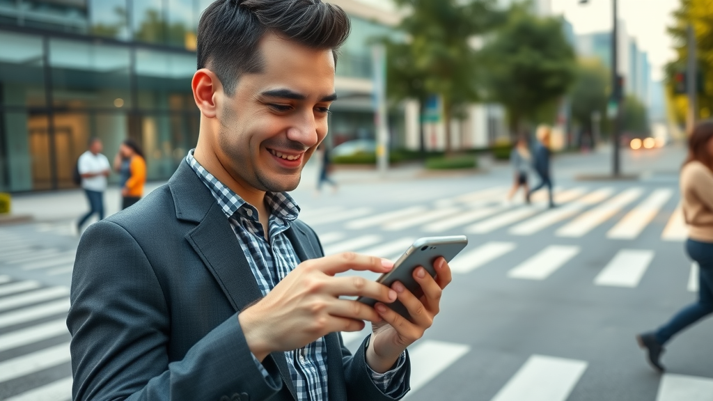 young professional checking business website on smartphone for local seo techniques
