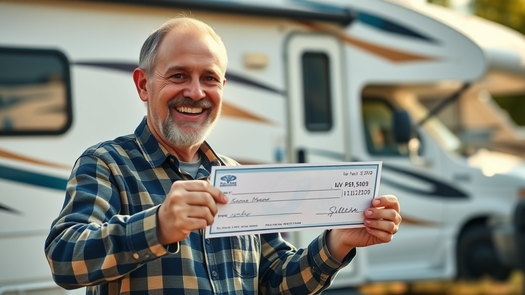 Happy RV owner receiving payment using rv wheeler fair pricing service