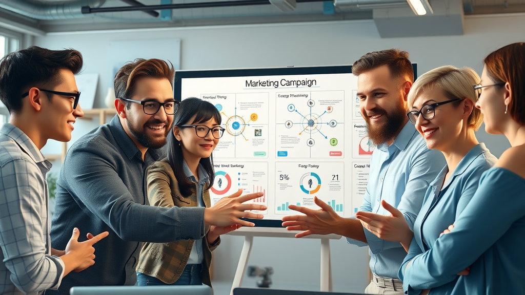 innovative marketing team collaborating on digital reputation management campaign
