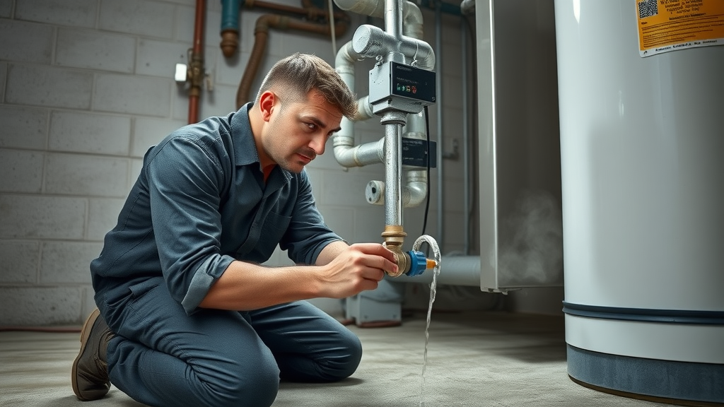 Plumber quickly addressing emergency water heater leak