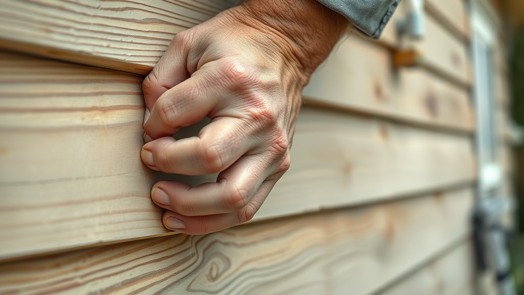Siding and carpentry expert repairing wooden exterior siding close up