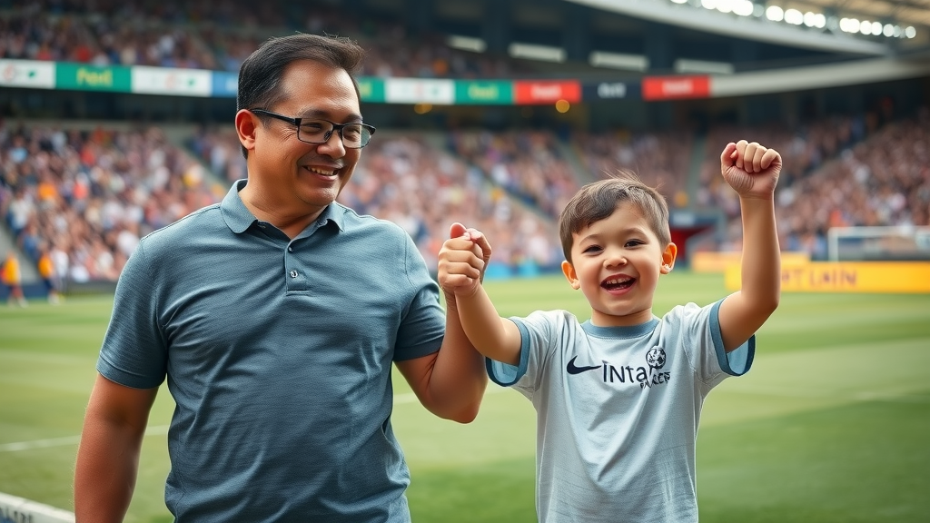 A parent and child holding hands after a winning match