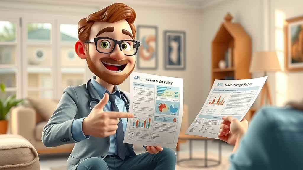 Insurance expert explaining how to maximize homeowners insurance and flood insurance claim coverage with policy forms and diagrams