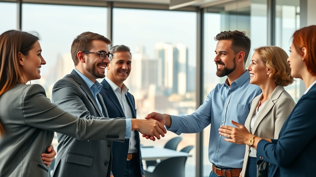 mesa arizona business directory business owners networking, exchanging business cards, modern conference room, mesa skyline