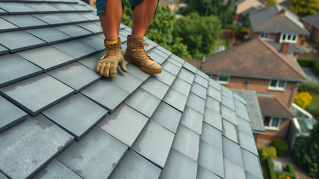 Roofer carefully replacing slates in Chesterfield, quality roofing services near Chesterfield.