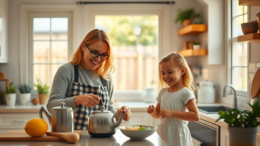 Mother and daughter in pest-free Rockland County kitchen, Pest Control Rockland County