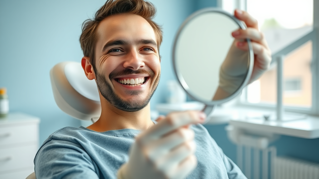 dentist friendswood patient smiling after dental treatment in clinic