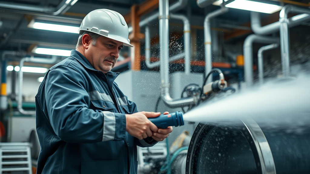 Commercial hydro jetting expert using high-pressure machine for drain cleaning