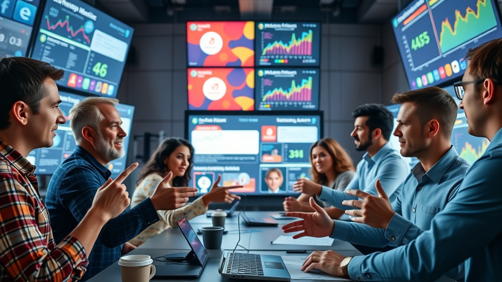 team strategizing advanced social media pr for online reputation management with real-time metrics