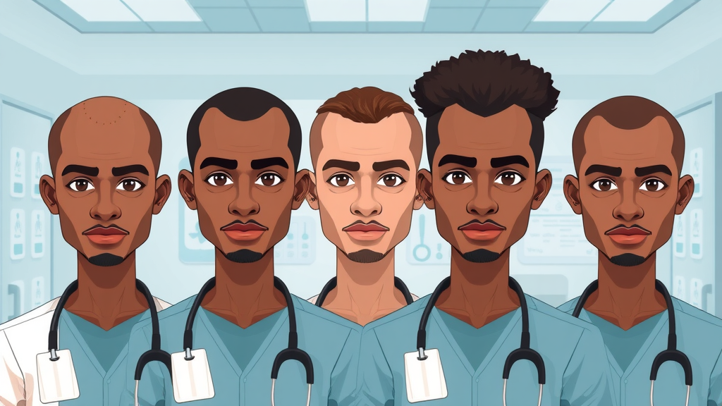 stages of male pattern baldness in African American men, informative diagram for hair replacement for men of color