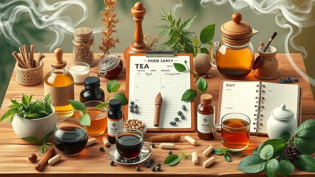 Collage of adaptogenic teas, tinctures, and capsules for easy daily integration of chinese herbal medicine into hormone health.