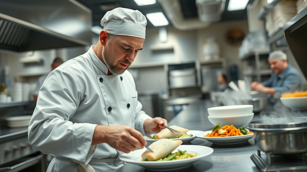 Chef skillfully preparing and plating lutefisk with traditional sides, highlighting Minnesota