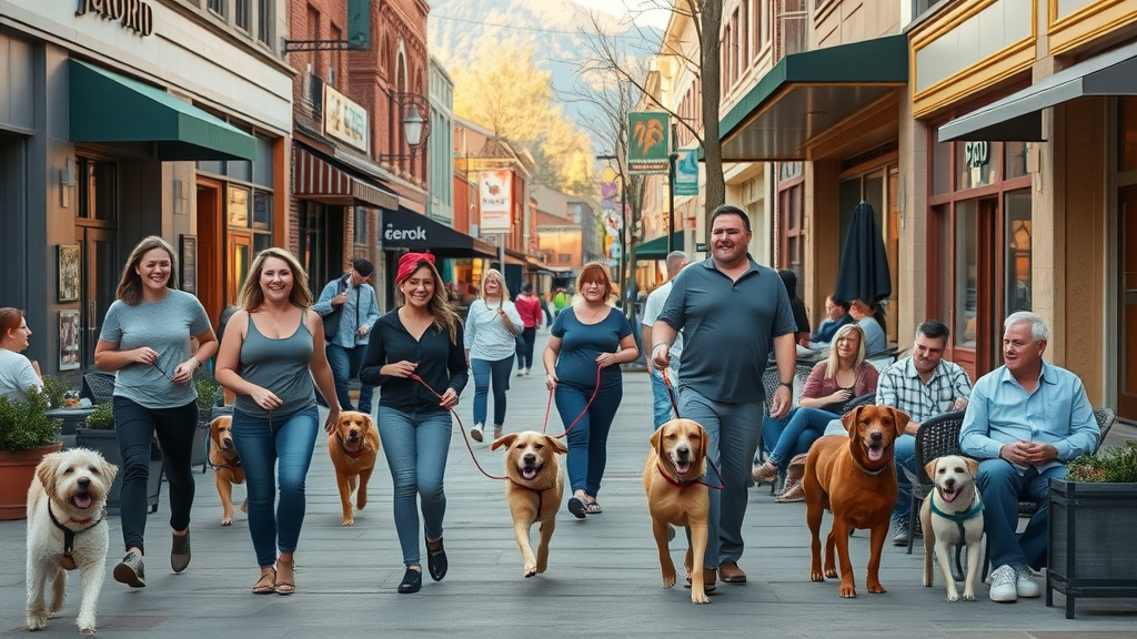 charming downtown bend oregon dog owners at pet-friendly restaurant patios, downtown bend, dog walking, mountain view