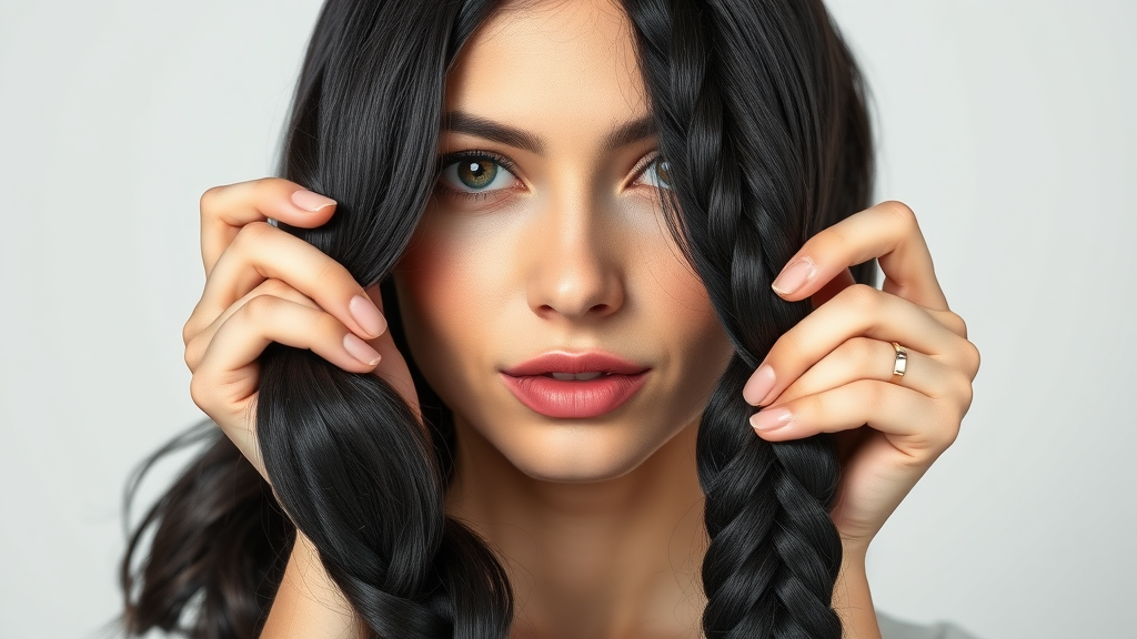 Close-up, side-by-side comparison of human hair extensions and synthetic braiding hair for hair braiding and extensions.
