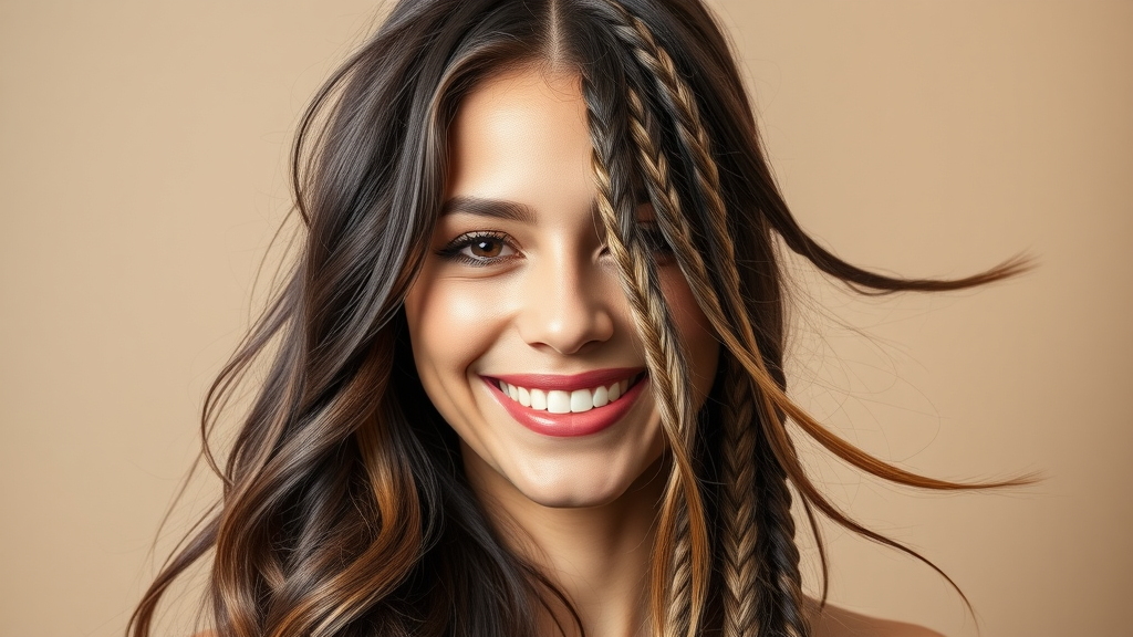 Portrait showing before and after transformation of a client with stylish hair braiding and extensions.