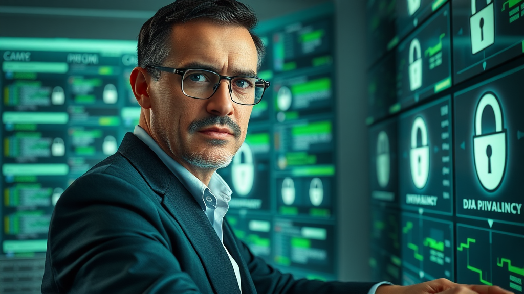 Corporate compliance officer ensuring data privacy for AI voice agent business-customer support-omnichannel