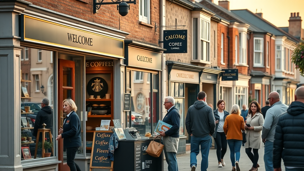 Monmouthshire County local businesses on a busy high street benefiting from MonmouthshireMedia.com support