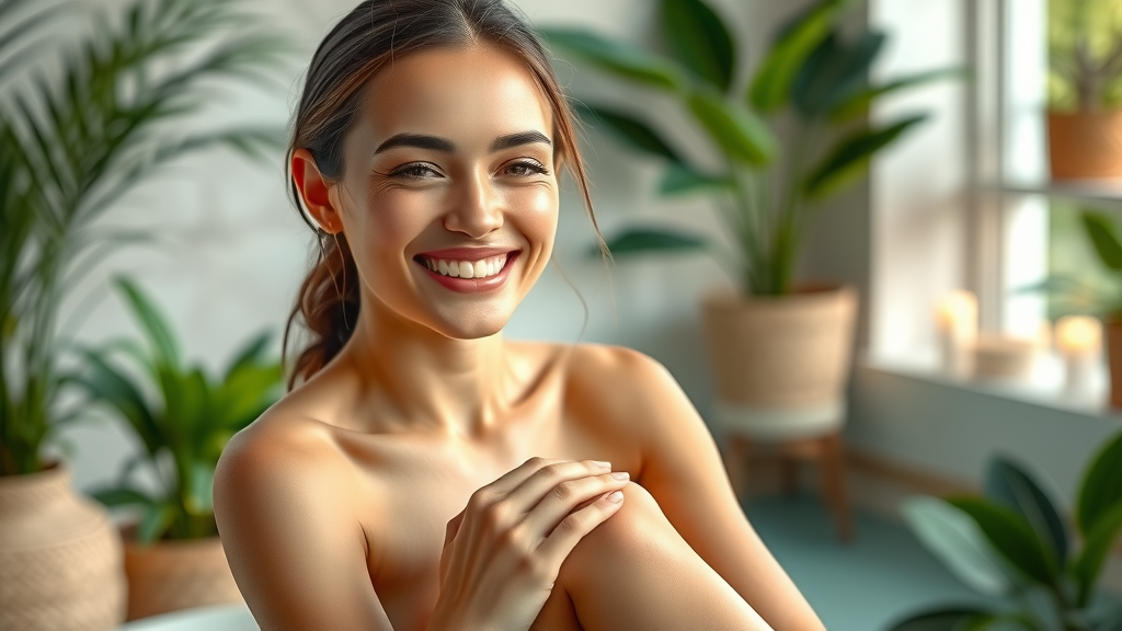 Radiant woman with smooth skin after Lansing sugar wax service, relaxing in a gorgeous spa environment.
