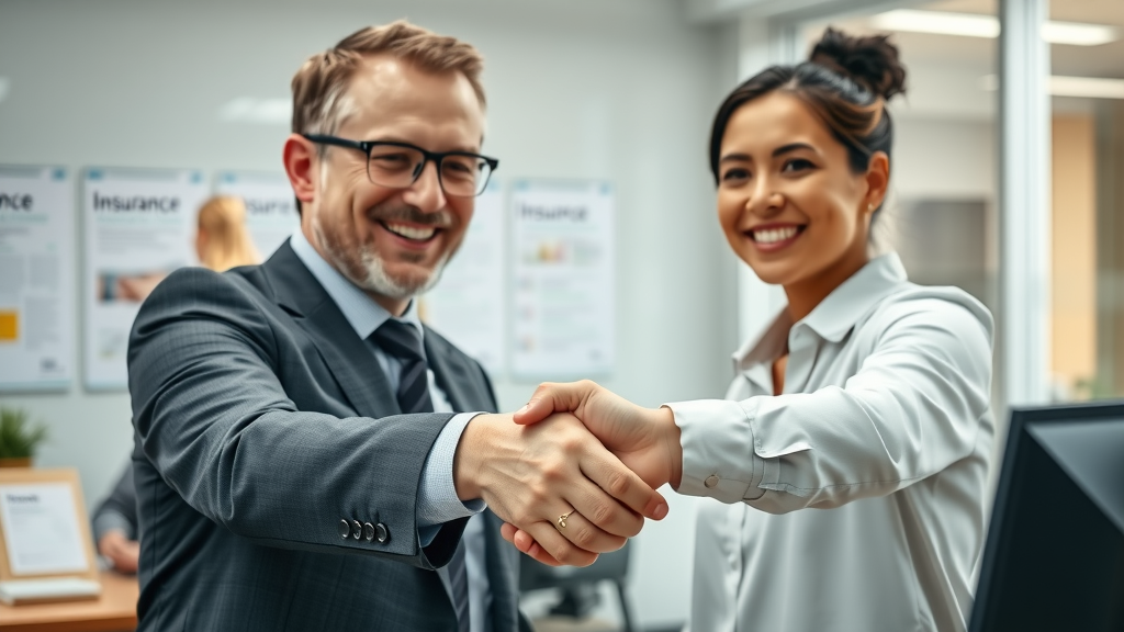 Affordable home and auto insurance agreement handshake in agent