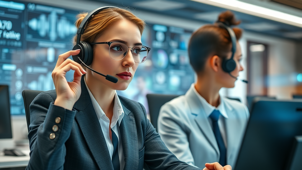 Futuristic business call center with AI voice agents for business-IVR conversational solutions