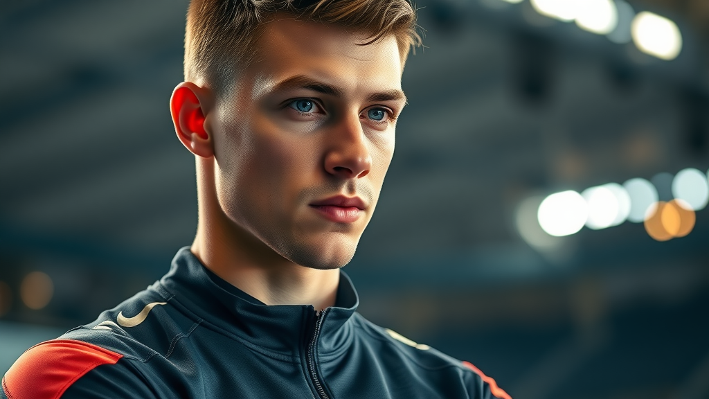 Focused athlete in custom sportswear ready for competition in sports arena