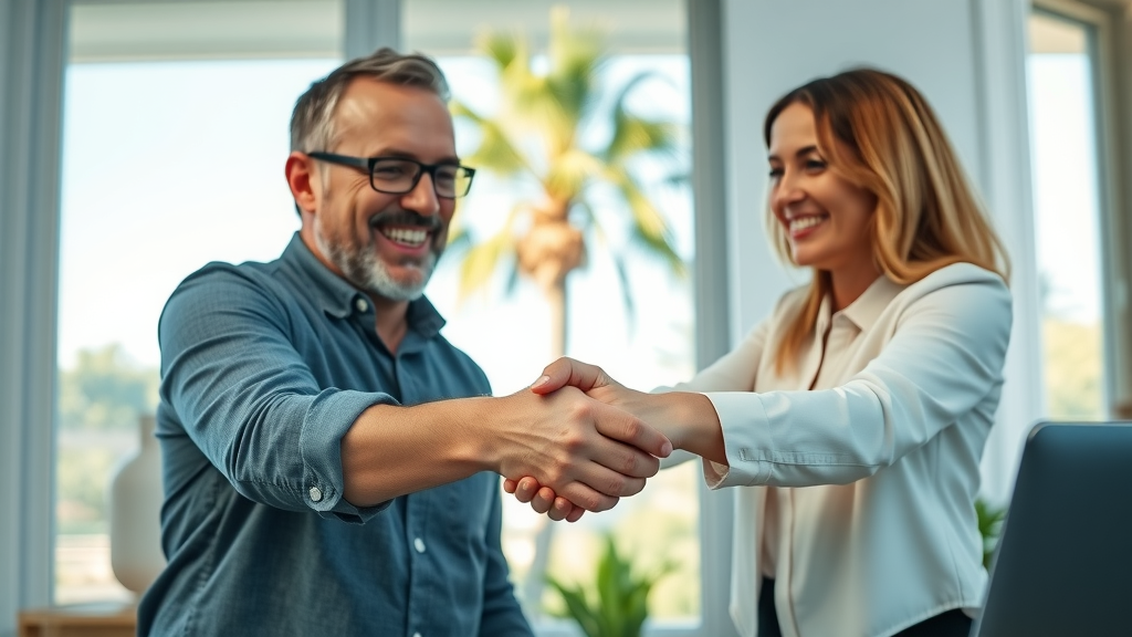 Orlando homeowner and estate agent shaking hands after closing the home sale