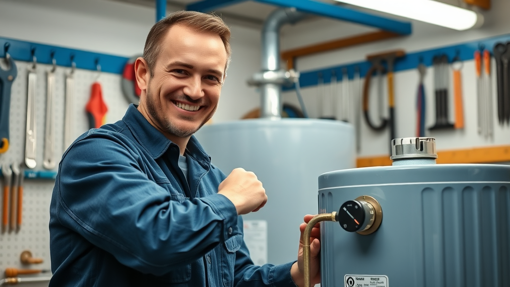 Plumber doing preventive maintenance on Covington water heater, routine heater repair