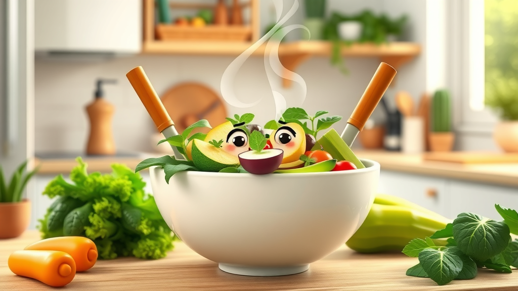 Plant-based meal with green superfood for cardio health, balanced bowl with fruits and fresh ingredients