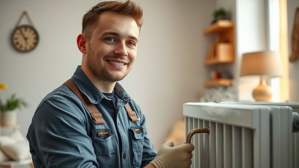 Edward Serrell Plumbing &amp; Heating Ltd plumber repairing radiator in warm home