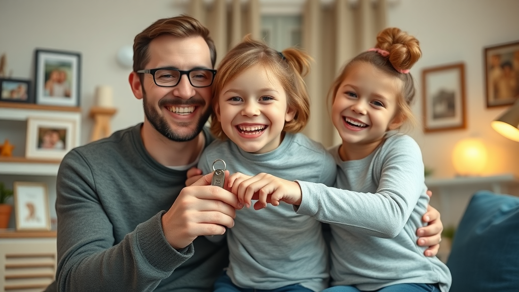 Single parent and kids celebrating passive income success