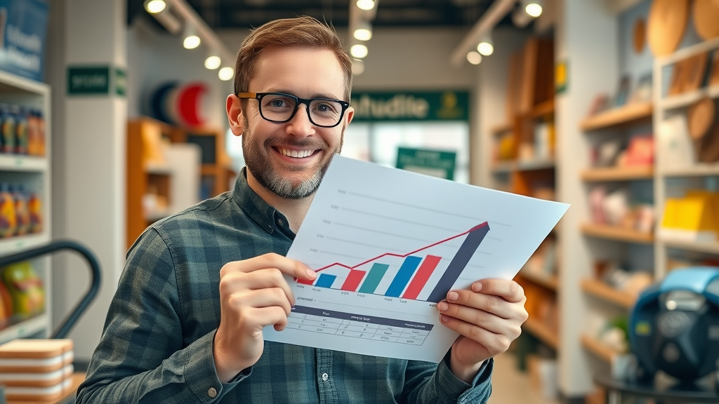 proud Monmouthshire business owner with report showing business success after meeting business needs