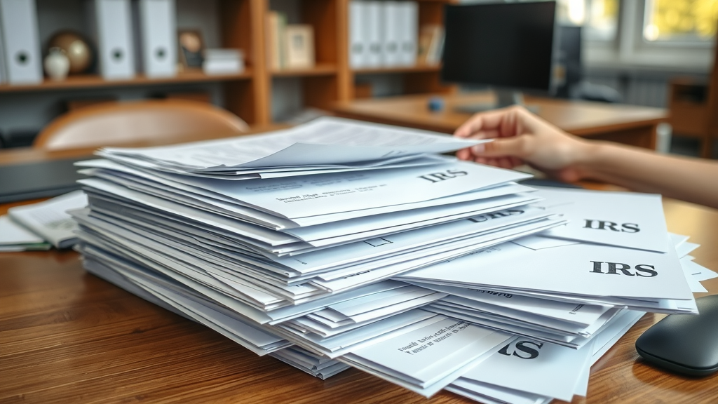 Organized stack of IRS envelopes about irs notices and issues for tax return review