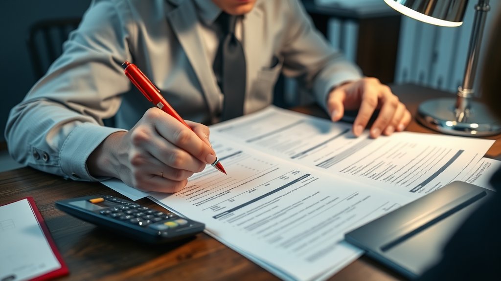 accountant double-checking tax documents and highlighting errors in northwest arkansas