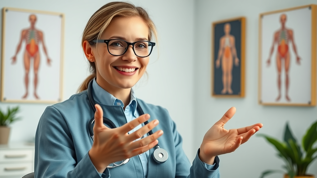 healthcare professional answering frequently asked questions about collagen peptides in a welcoming office