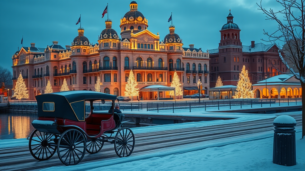 Sparkling Fairmont Empress with festive lights at Christmas in Victoria Canada