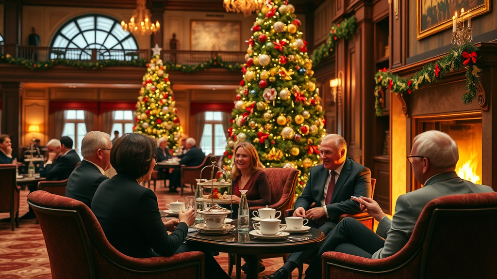 Elegant Fairmont Empress lobby adorned with Christmas decor in Victoria Canada