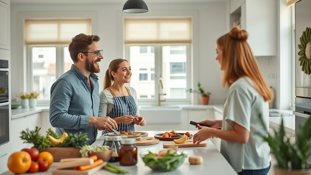Inviting family enjoying fitted kitchen renovations London in a bright contemporary open-plan space with modern appliances and London views