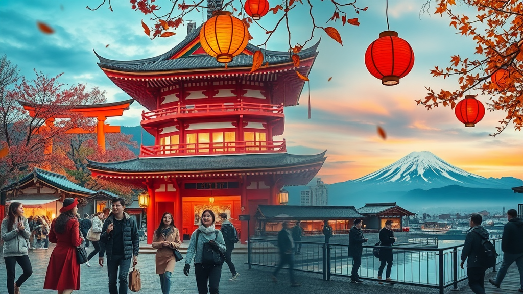 Japan travel guide: vibrant collage of top cities, seasonal highlights, and iconic scenery.