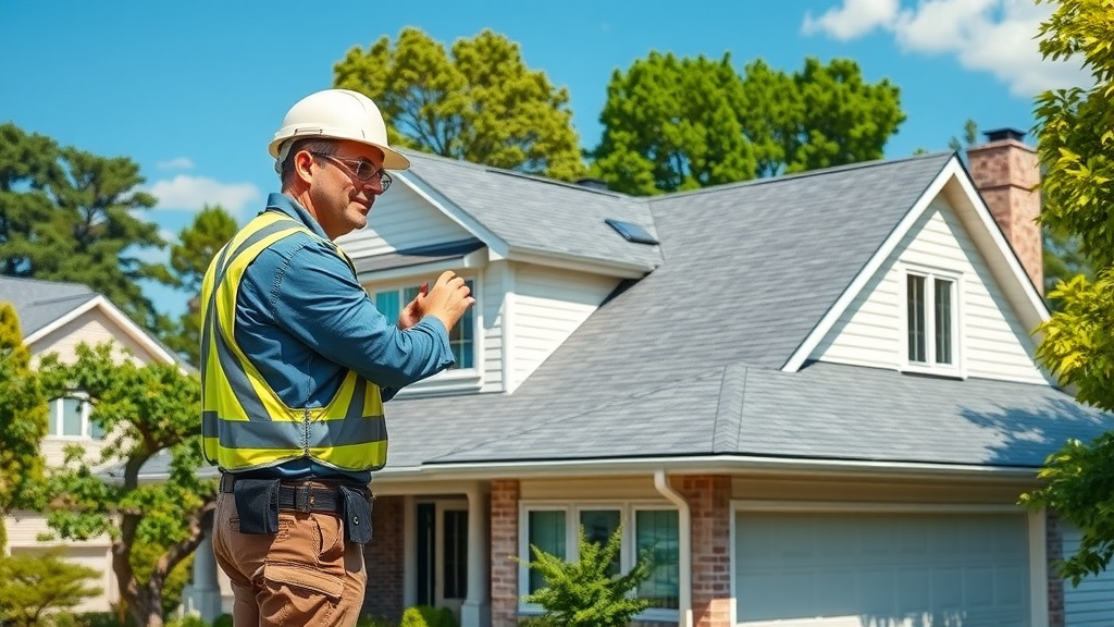 Roofing contractor inspecting new roof in Rockland County neighborhood