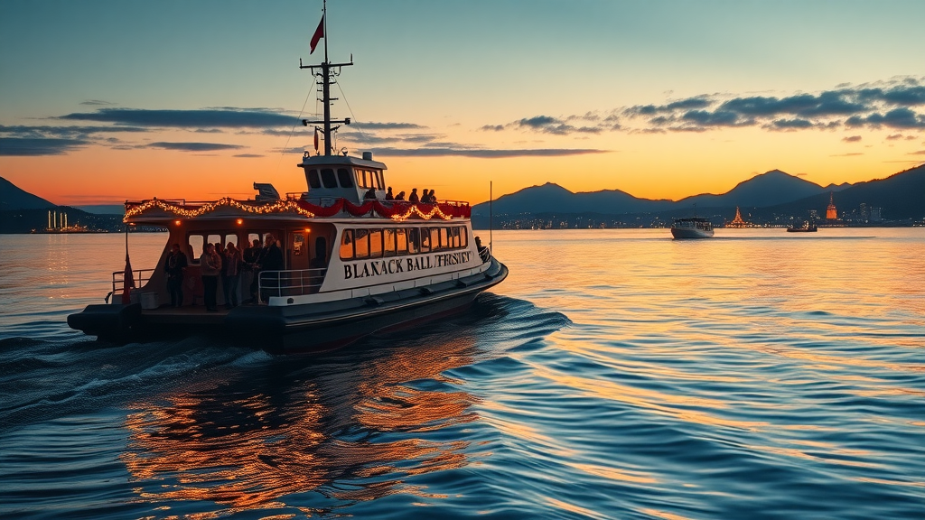 Christmas in Victoria Canada ferry crossing holiday lights sunset festive passengers