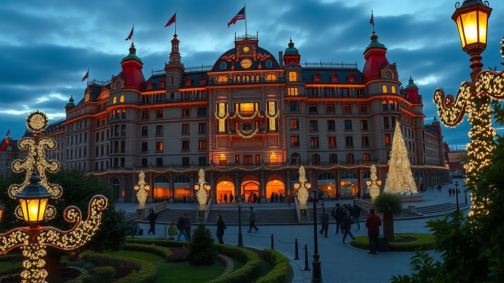 Christmas in Victoria Canada: Fairmont Empress glowing over Inner Harbour