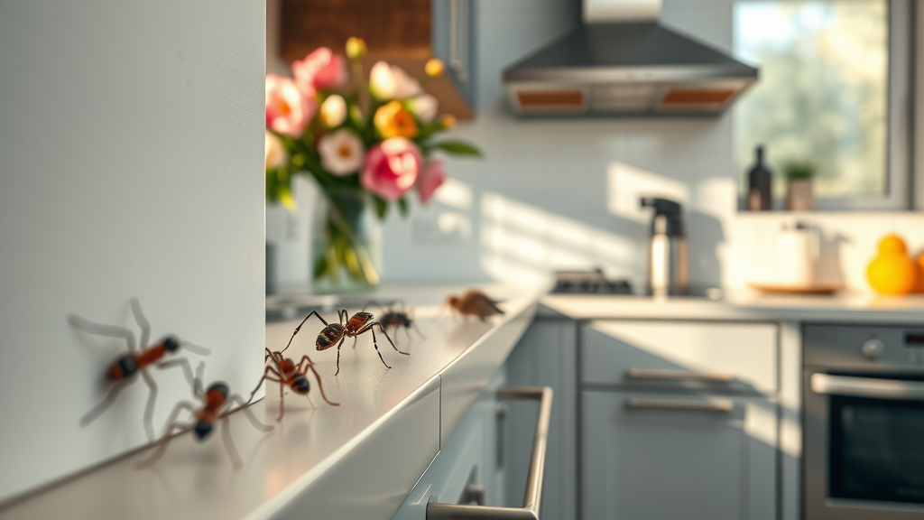 Kitchen pests ant and mouse scene highlighting pest control need